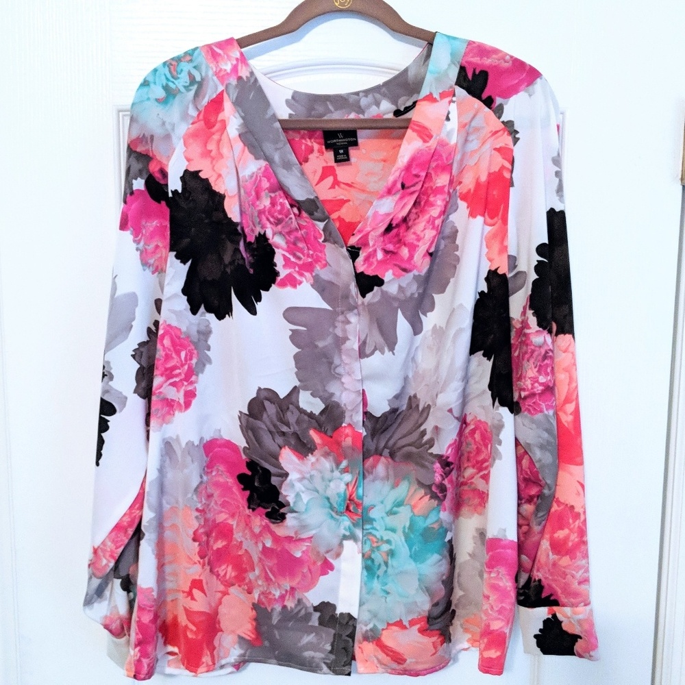 Vibrant Floral Blouse, Plus Size